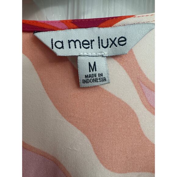 La Mer Luxe Orange Pink Psychedelic Puff Sleeve Midi Dress Women’s Medium - Picture 6 of 8